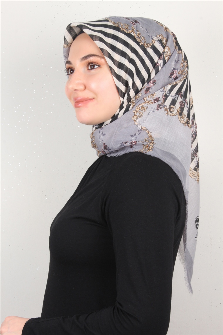 Pamuklu Trend Eşarp 9904-8 Gri