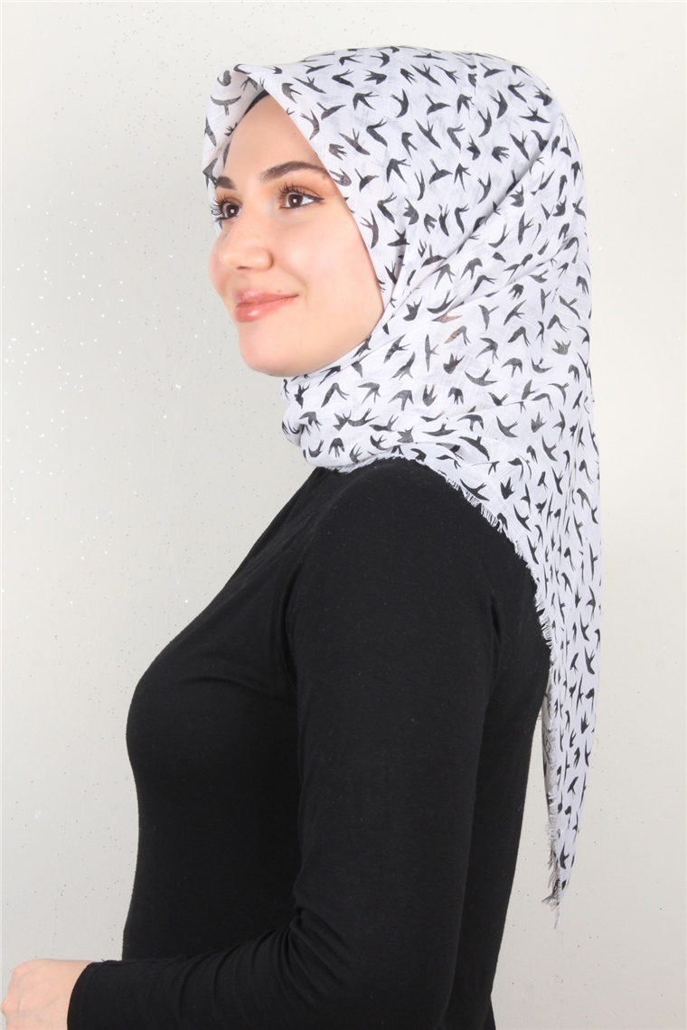 Pamuklu Trend Eşarp 9905-4 Beyaz-Siyah