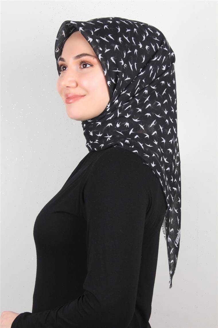 Pamuklu Trend Eşarp 9905-5 Siyah-Beyaz