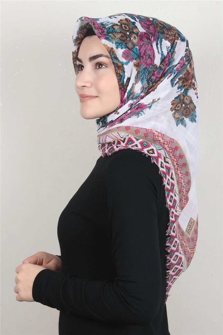 Pamuklu Trend Eşarp 9907-7 Beyaz