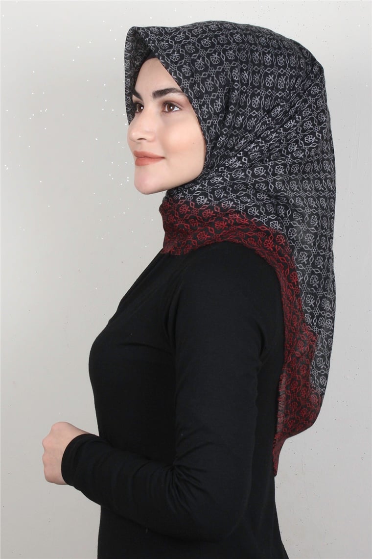 Pamuklu Trend Eşarp 9917-14 Kırmızı-Siyah
