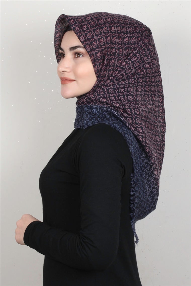 Pamuklu Trend Eşarp 9917-2 Lacivert-Pudra