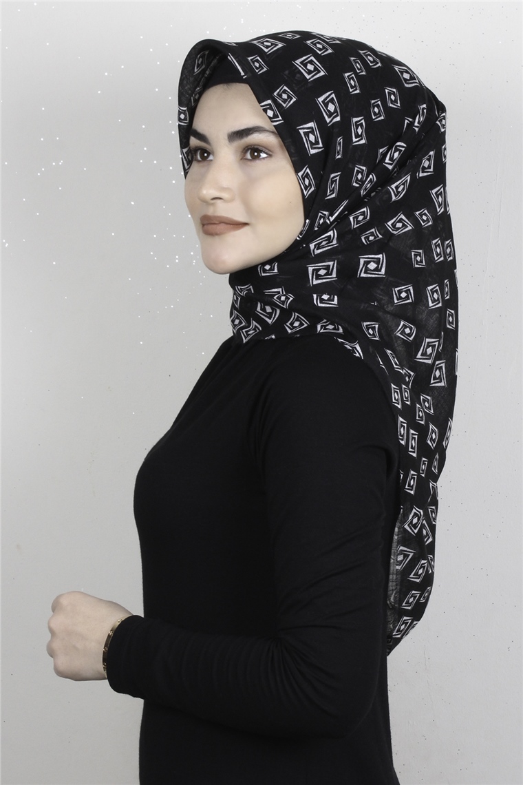 Pamuklu Trend Eşarp 9919-18 Siyah-Beyaz