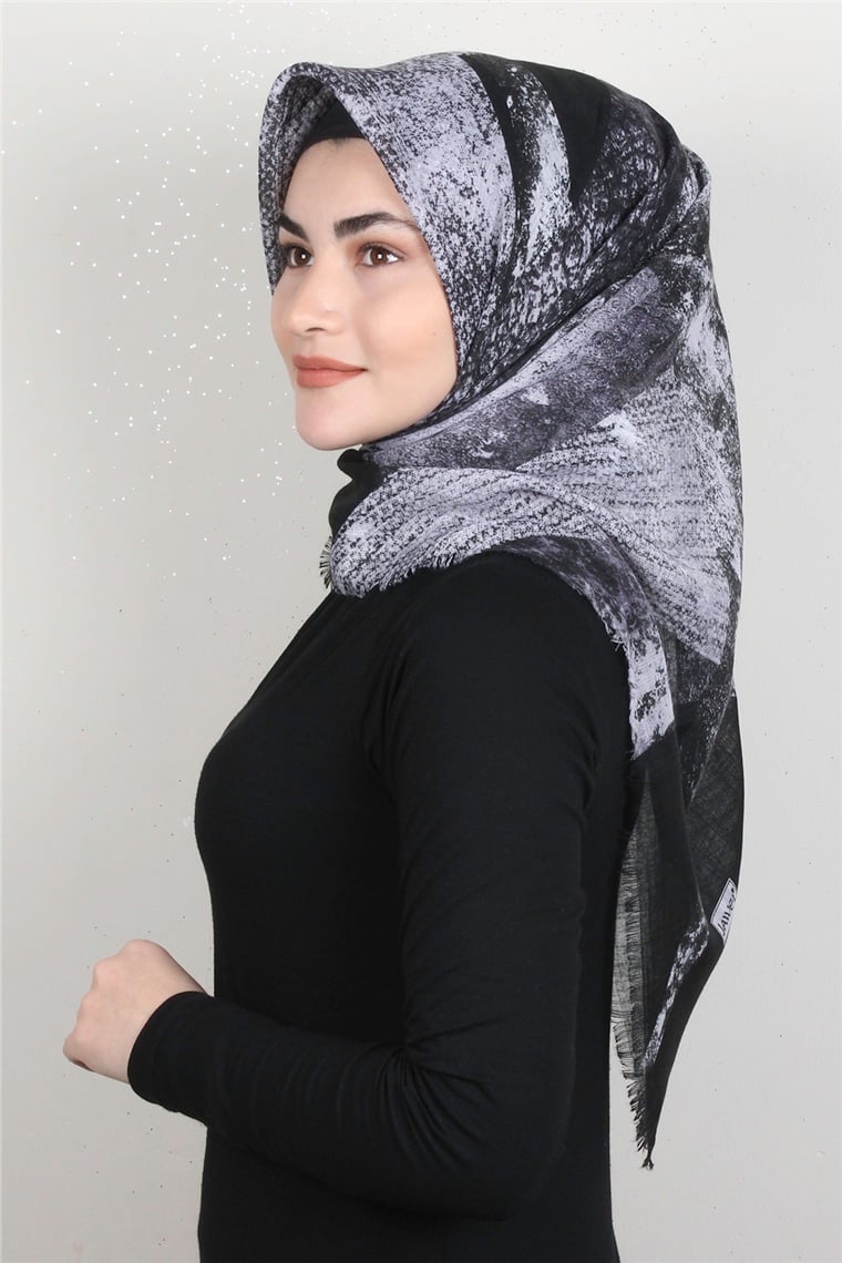 Pamuklu Trend Eşarp 9920-5 Siyah-Beyaz