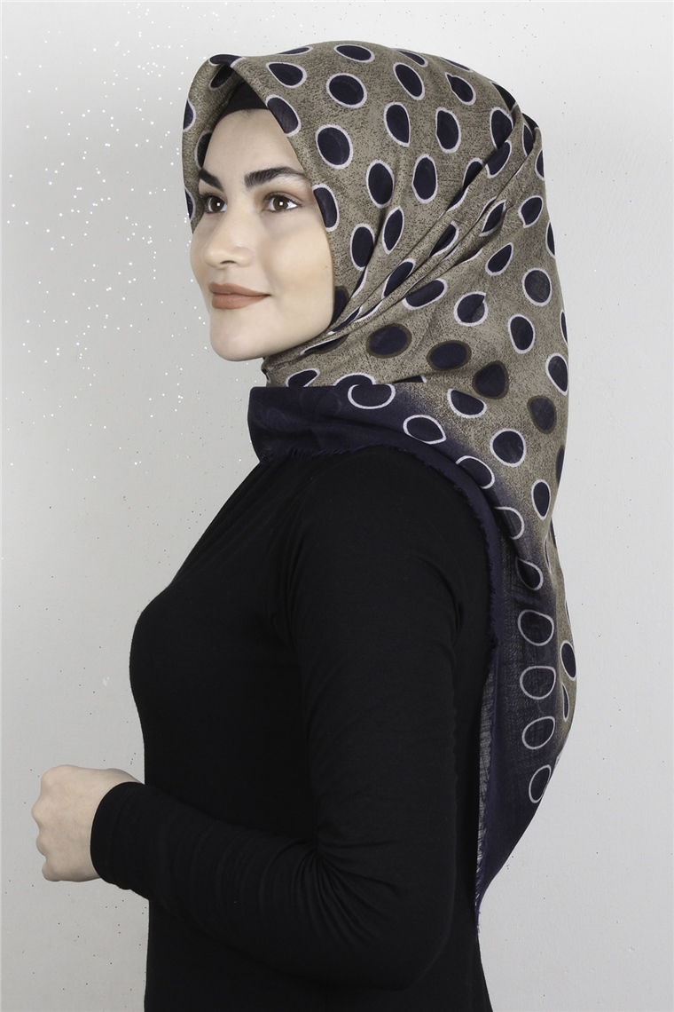 Pamuklu Trend Eşarp 9921-10 Kahverengi-Lacivert