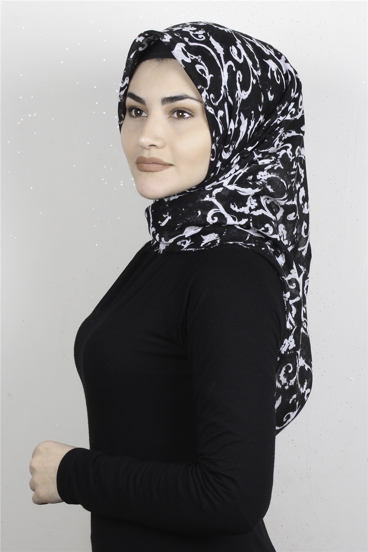 Pamuklu Trend Eşarp 9931-1 Siyah-Beyaz