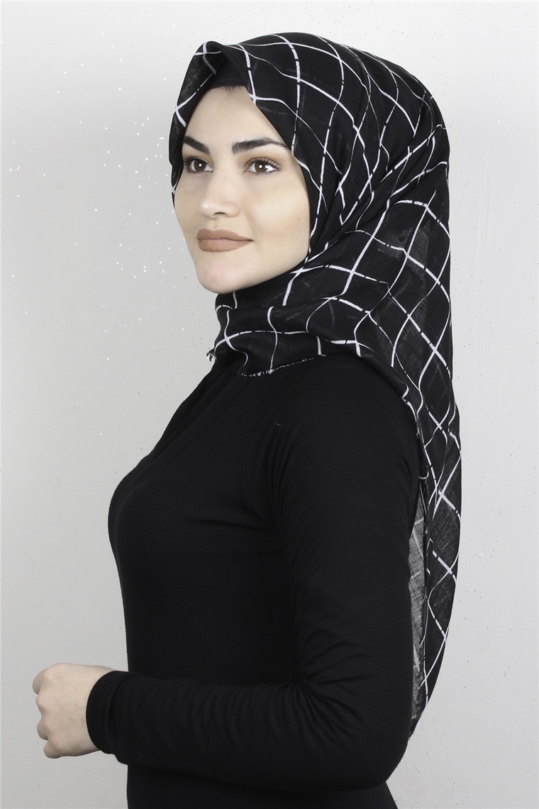 Pamuklu Trend Eşarp 9931-11 Siyah-Beyaz