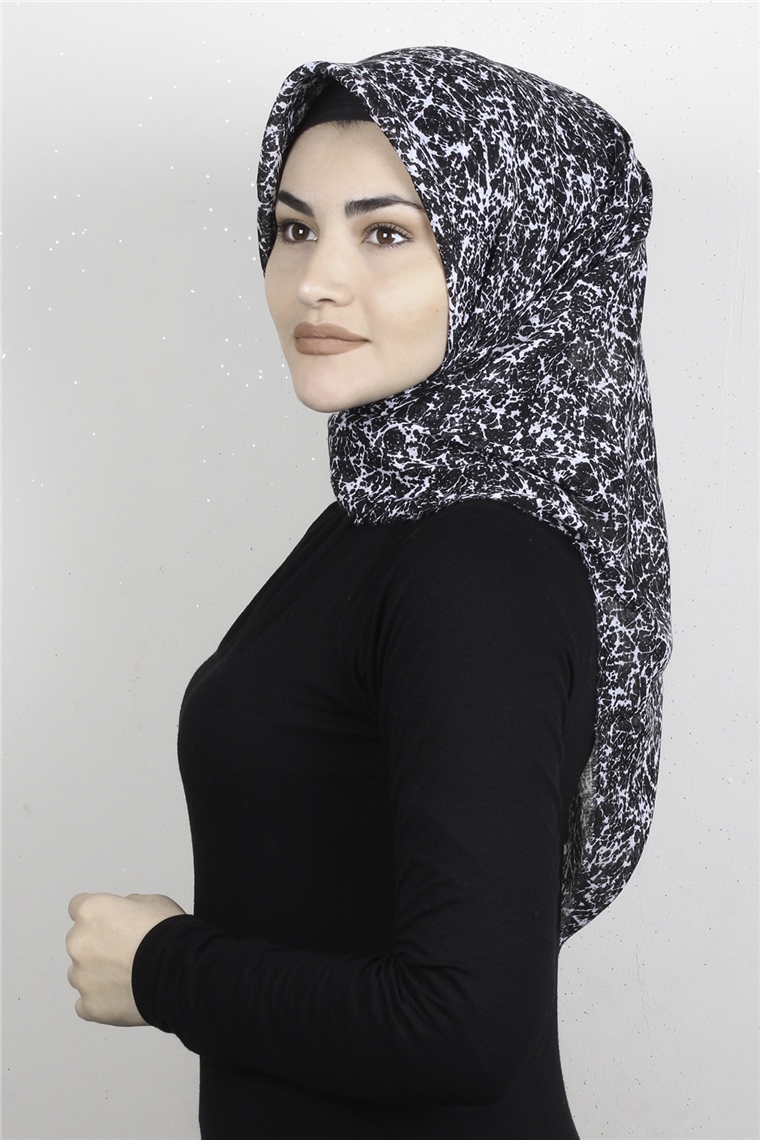 Pamuklu Trend Eşarp 9931-4 Siyah-Beyaz