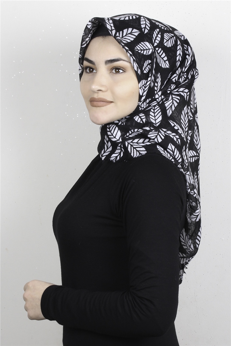 Pamuklu Trend Eşarp 9931-7 Siyah-Beyaz