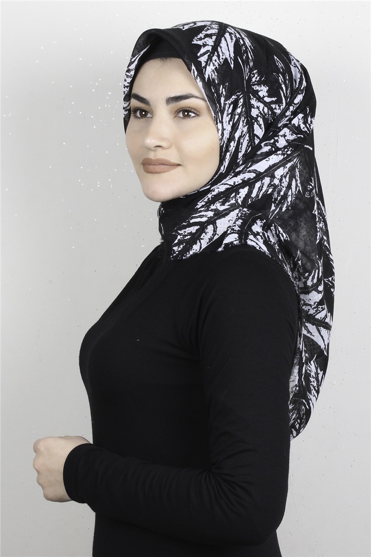 Pamuklu Trend Eşarp 9931-8 Siyah-Beyaz
