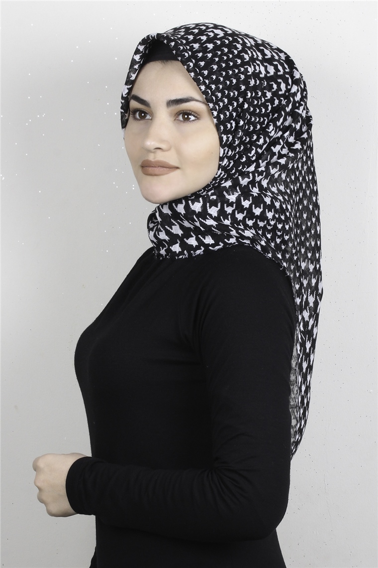 Pamuklu Trend Eşarp 9931-9 Siyah-Beyaz
