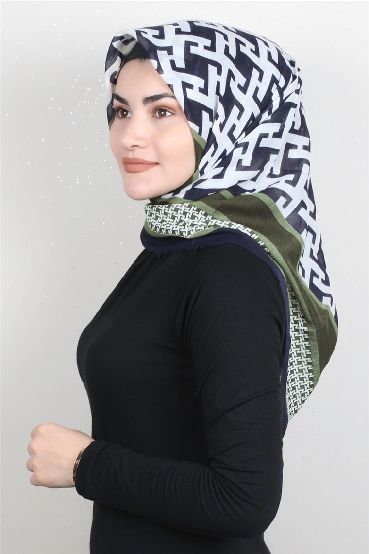 Pamuklu Trend Eşarp 9932-10 Lacivert-Haki