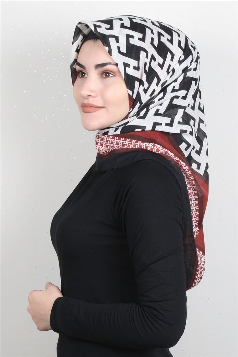 Pamuklu Trend Eşarp 9932-12 Siyah-Kırmızı