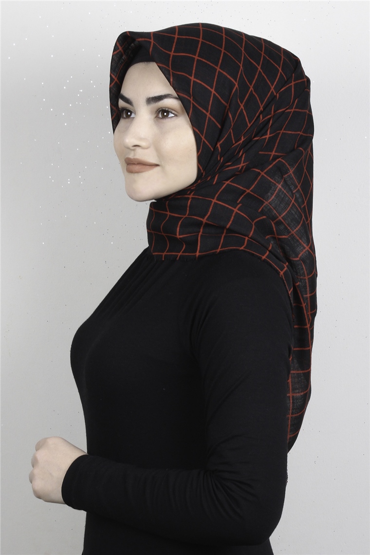 Pamuklu Trend Eşarp 9938-2 Siyah Kırmızı