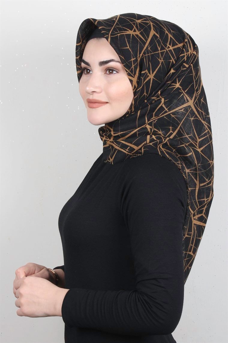 Pamuklu Trend Eşarp 9945-1 Siyah-Gold