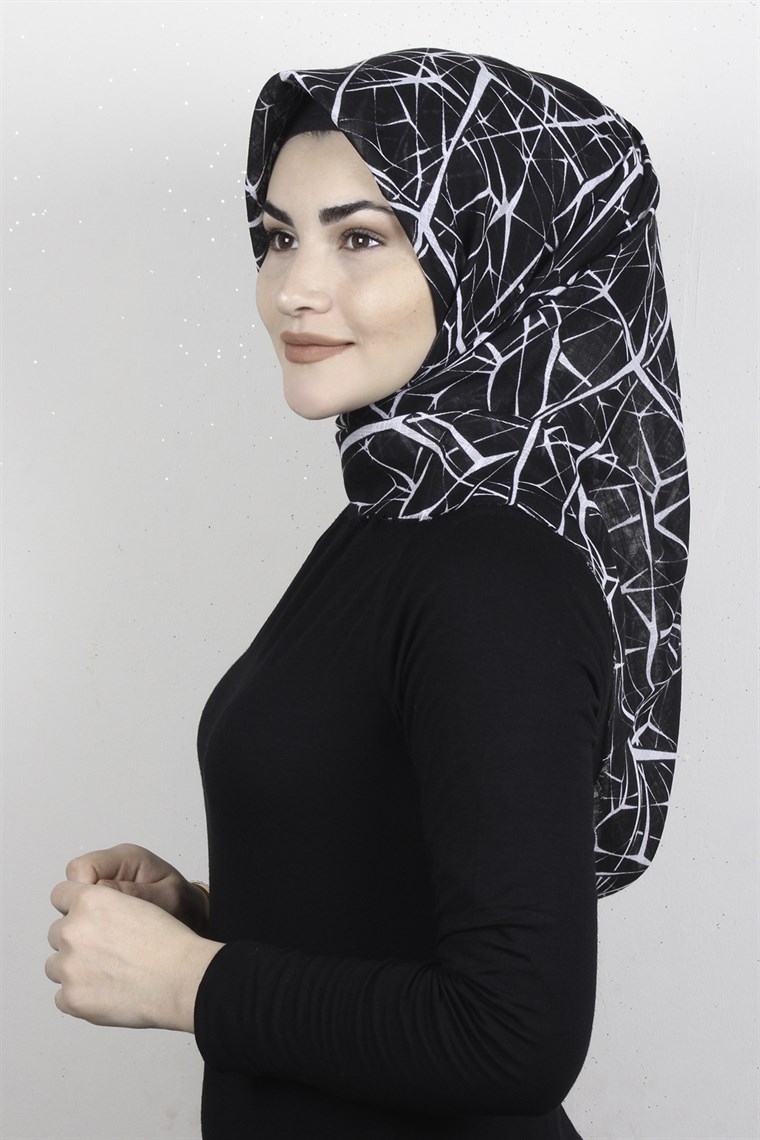 Pamuklu Trend Eşarp 9945-3 Siyah-Beyaz