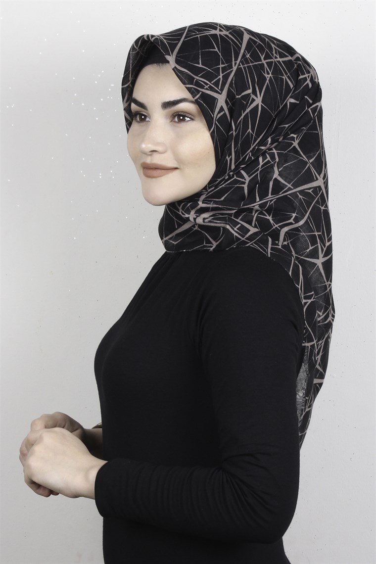 Pamuklu Trend Eşarp 9945-4 Siyah-Vizon