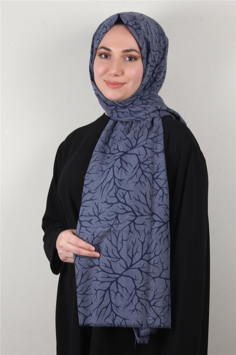 Pamuklu Twist Şal 1264-7 Lacivert