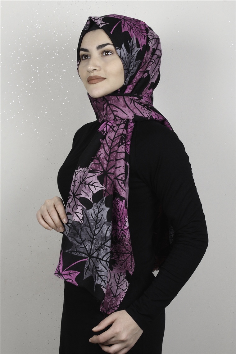 Pamuklu Twist Şal 1265-10 Siyah-Pembe