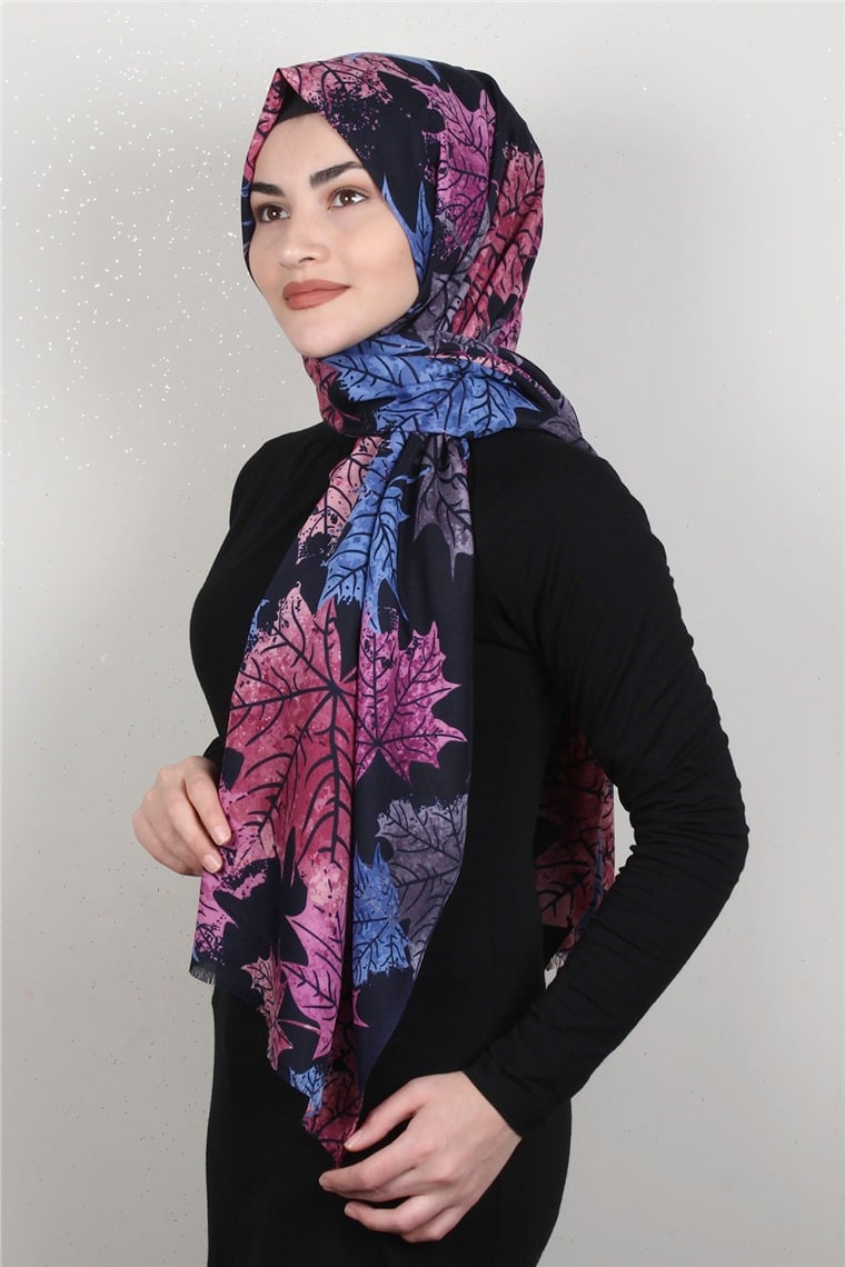 Pamuklu Twist Şal 1265-14 Lacivert-Pembe