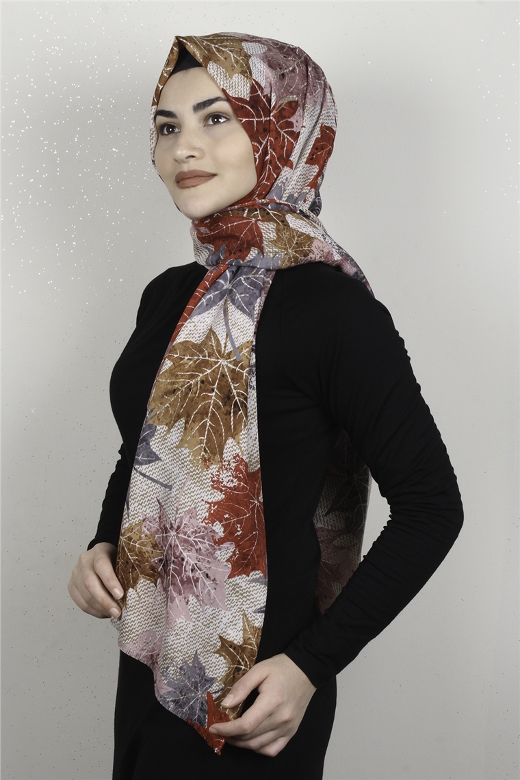 Pamuklu Twist Şal 1265-16 Kahve-Pembe
