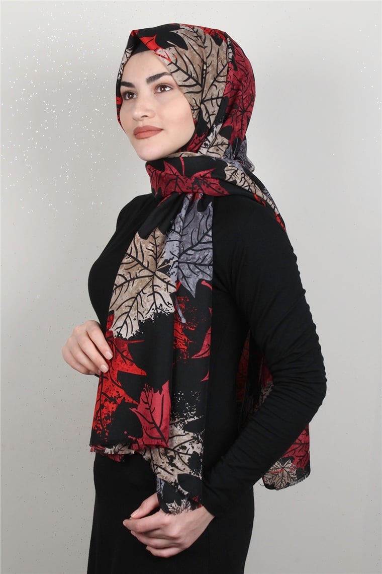 Pamuklu Twist Şal 1265-17 Siyah-Kırmızı