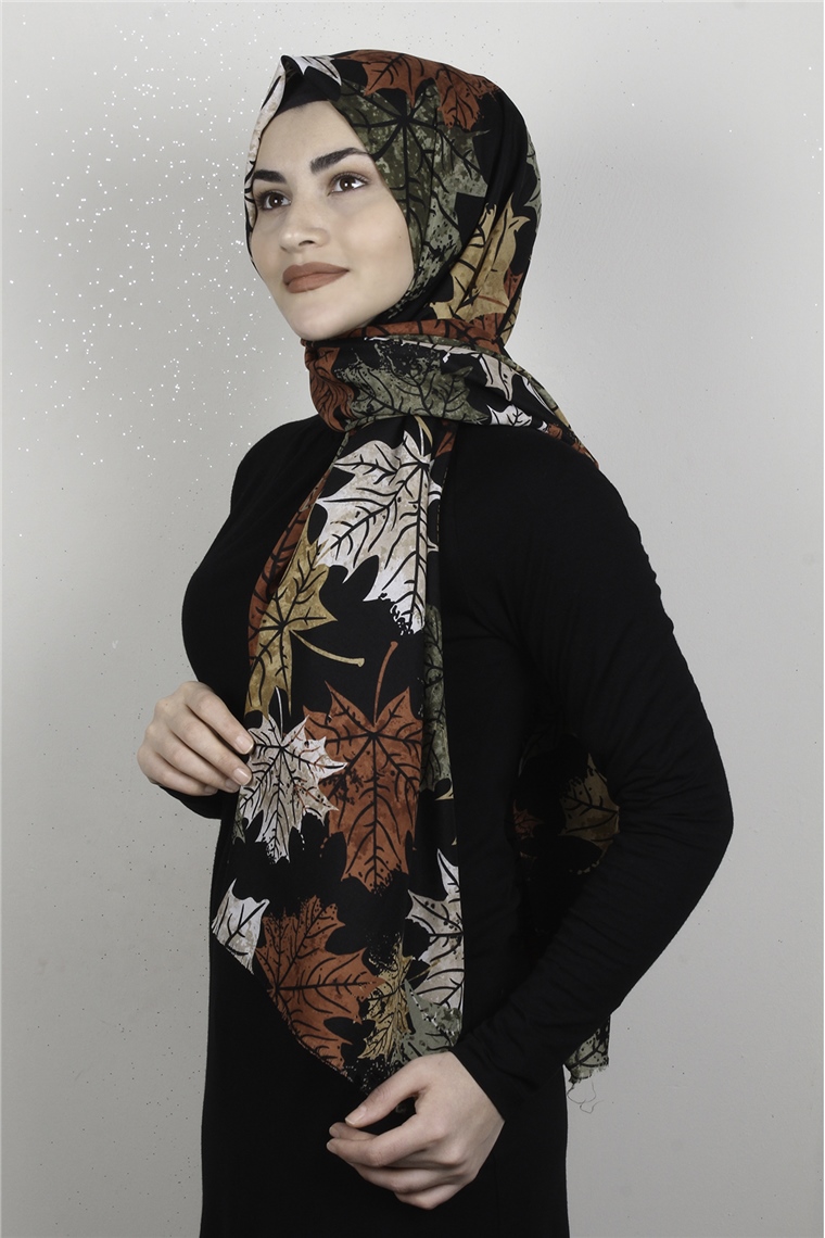 Pamuklu Twist Şal 1265-5 Siyah-Haki