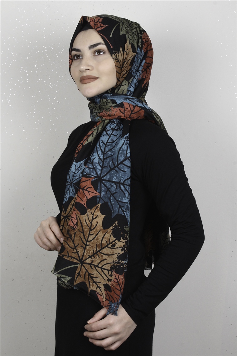 Pamuklu Twist Şal 1265-6 Siyah-Turkuaz
