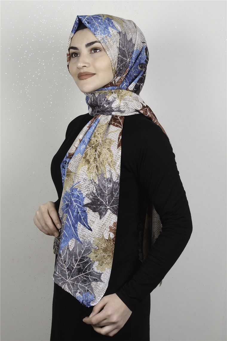 Pamuklu Twist Şal 1265-8 Kahve-Mavi