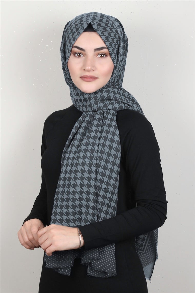 Pamuklu Twist Şal 1268-3 Kaz Ayağı Desen
