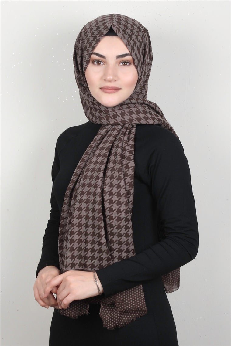 Pamuklu Twist Şal 1268-4 Kaz Ayağı Desen