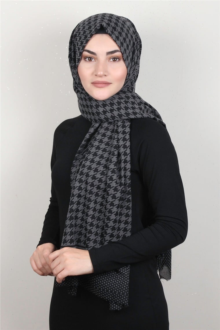 Pamuklu Twist Şal 1268-7 Kaz Ayağı Desen