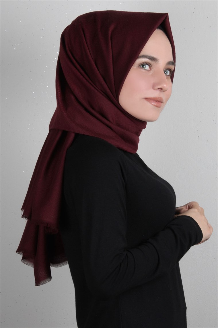 Pamuklu Zikzak Şal 1653-12 Bordo