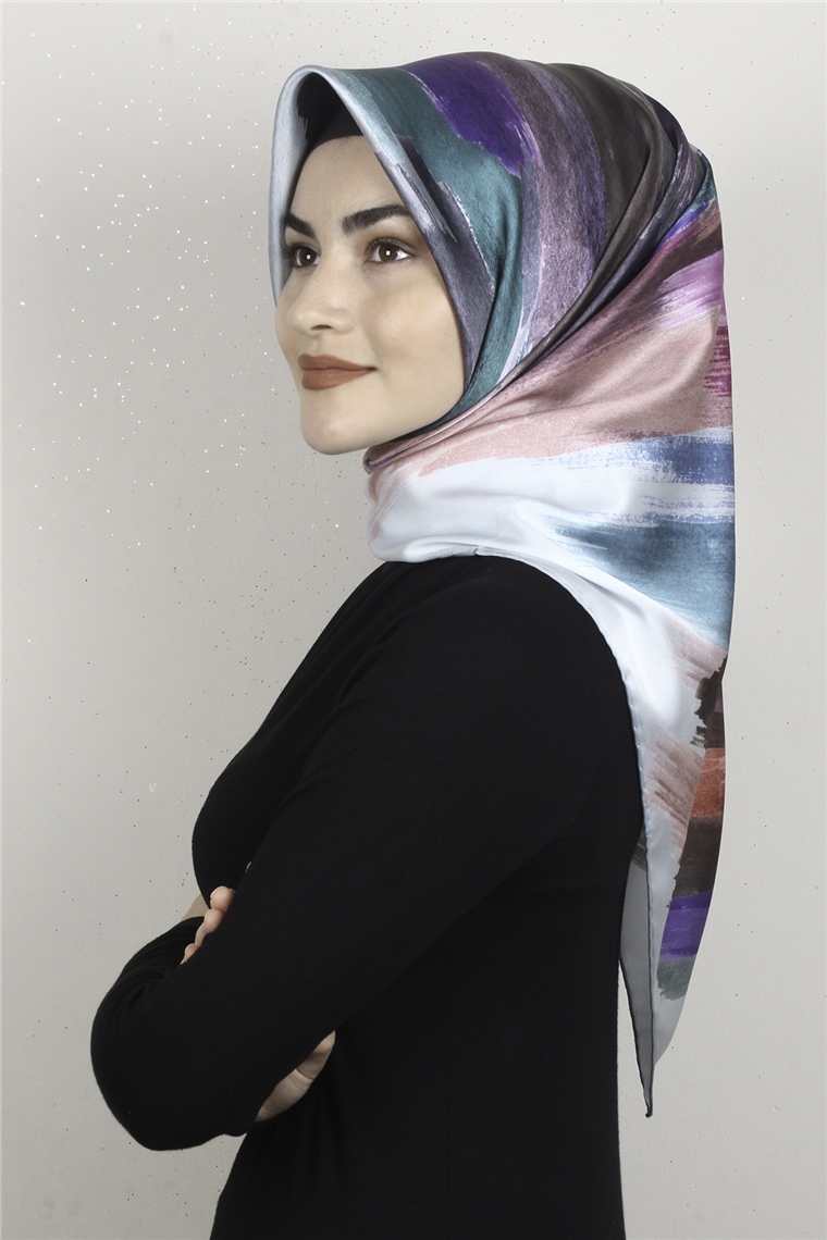 Piramit Dijital Eşarp 1352-6 Buz Mavisi