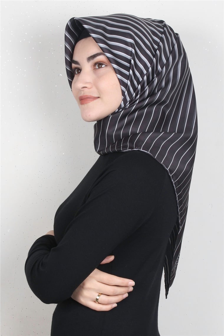 Piramit Dijital Eşarp 1357-8 Siyah-Füme