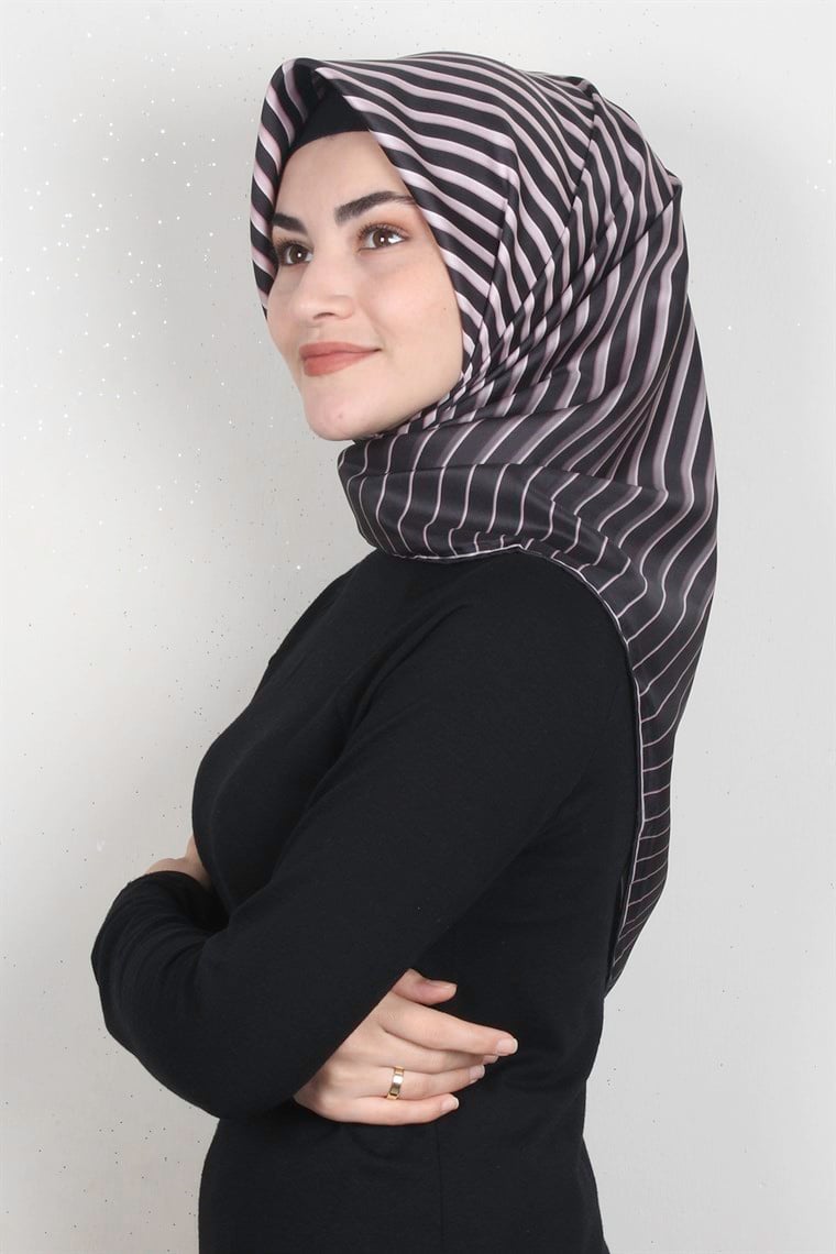Piramit Dijital Eşarp 1357-9 Siyah-Pudra