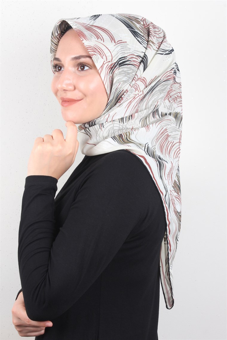Piramit Krep Eşarp 116-0002-06 Krem-Yeşil