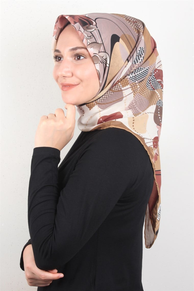Piramit Krep Eşarp 116-0003-07 Kahve