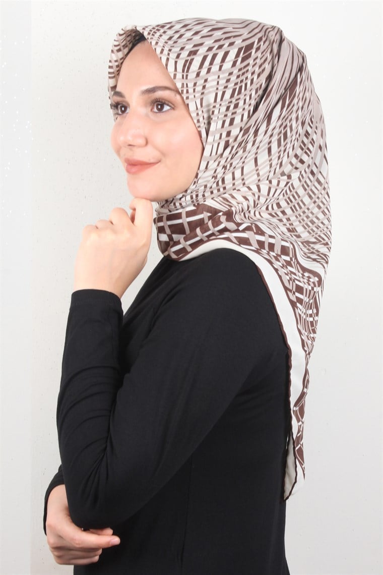 Piramit Krep Eşarp 116-0004-01 Krem-Kahve