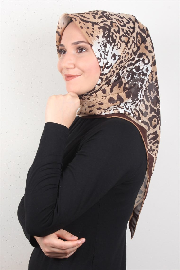 Piramit Krep Eşarp 116-0006-08 Kahve-Krem
