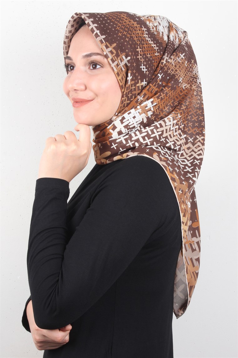 Piramit Krep Eşarp 116-0007-04 Kahve