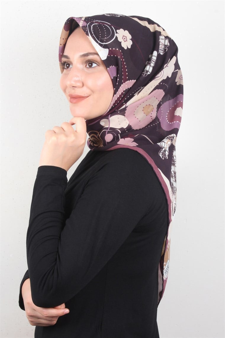 Piramit Krep Eşarp 116-0008-05 Mor