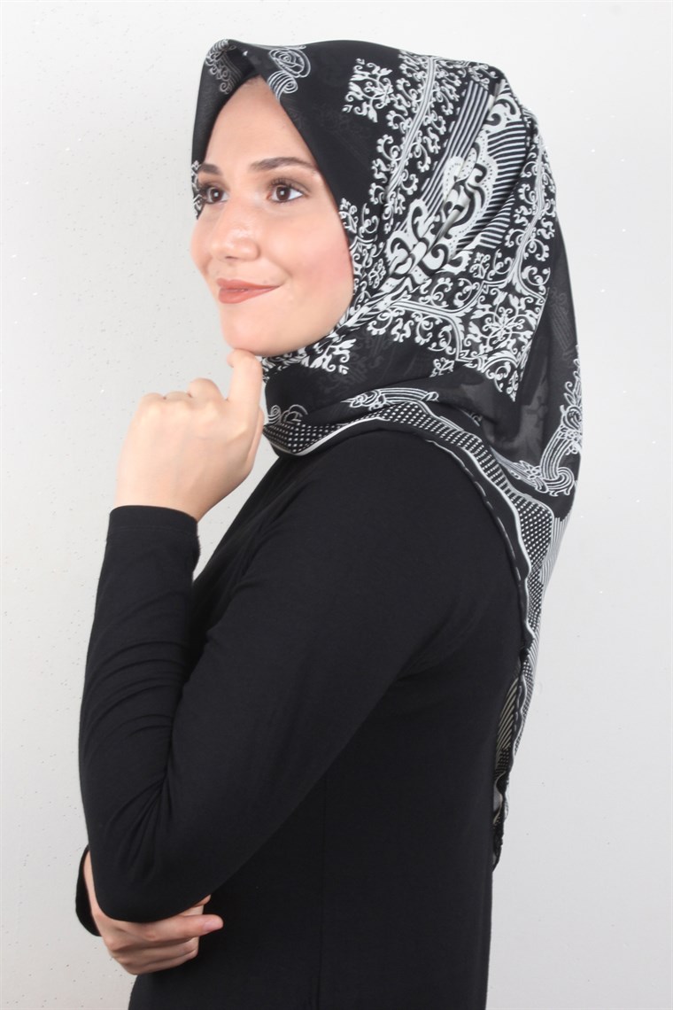 Piramit Krep Eşarp 116-0009-03 Siyah
