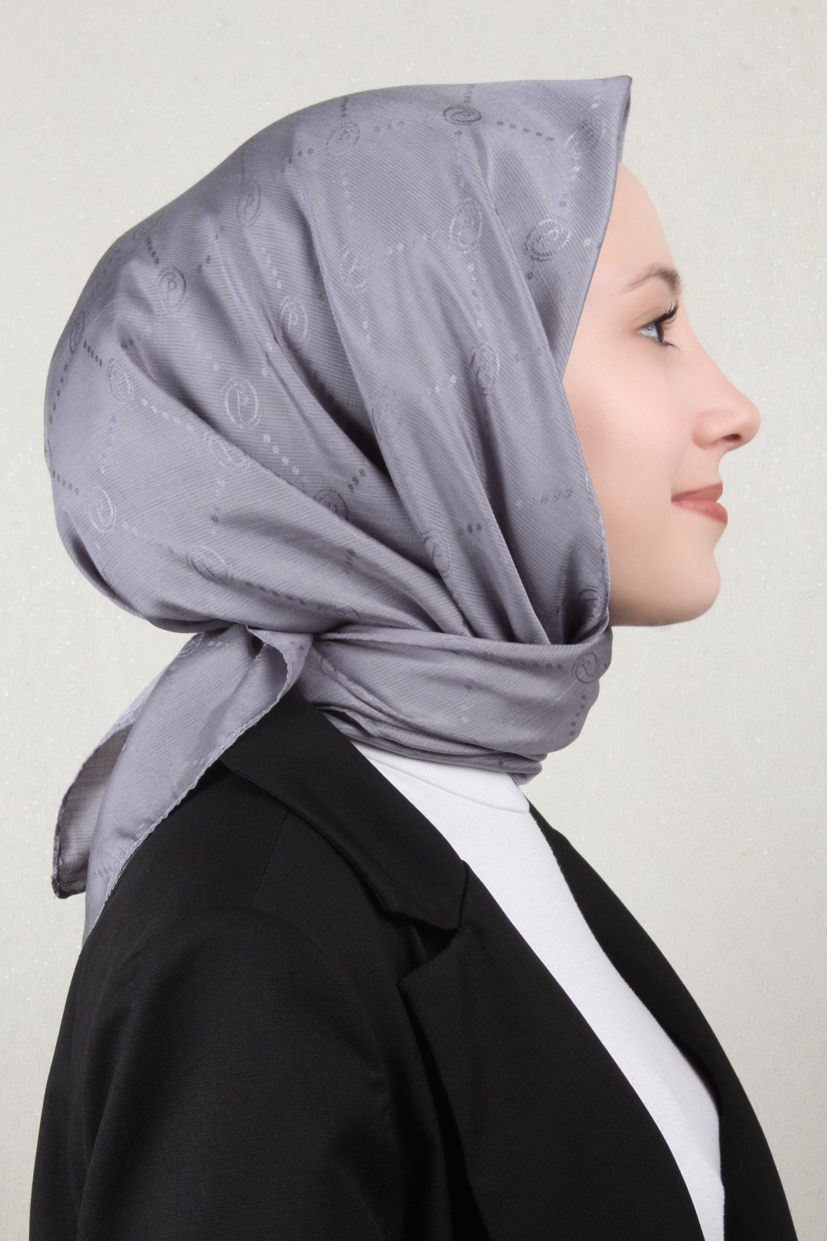 Piramit Monogram Eşarp 4117-11 Gri