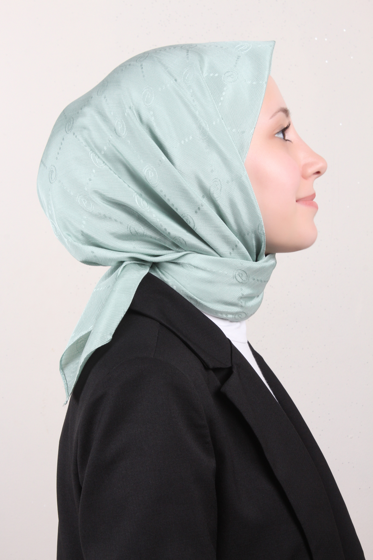 Piramit Monogram Eşarp 4117-32 Mint Yeşili