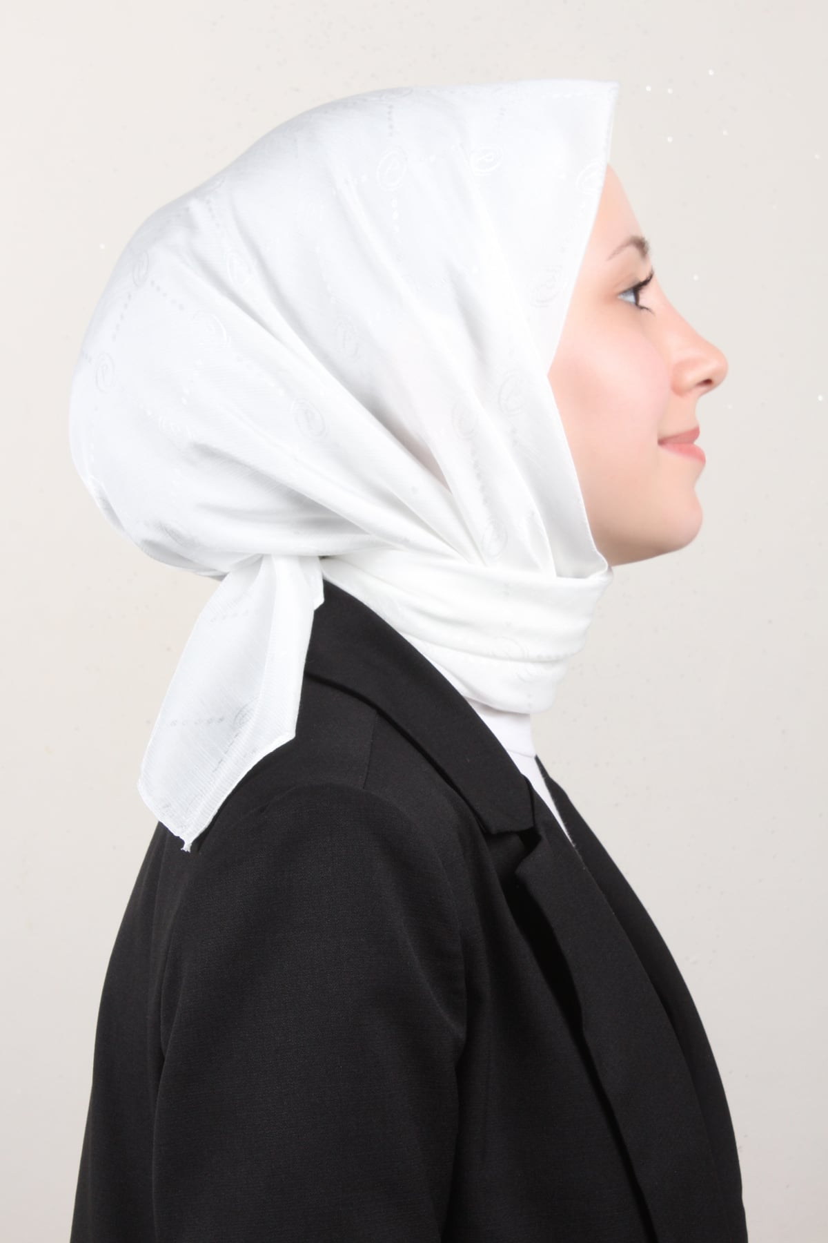 Piramit Monogram Eşarp 4117-34 Beyaz