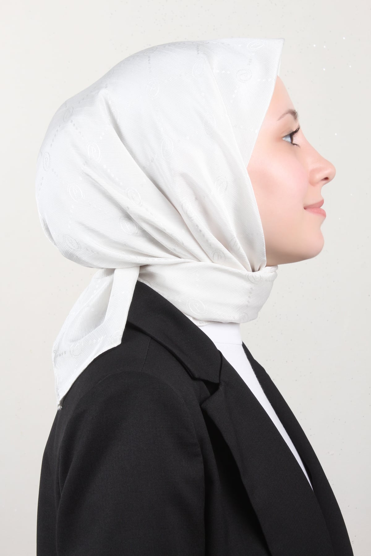 Piramit Monogram Eşarp 4117-36 Kirli Beyaz