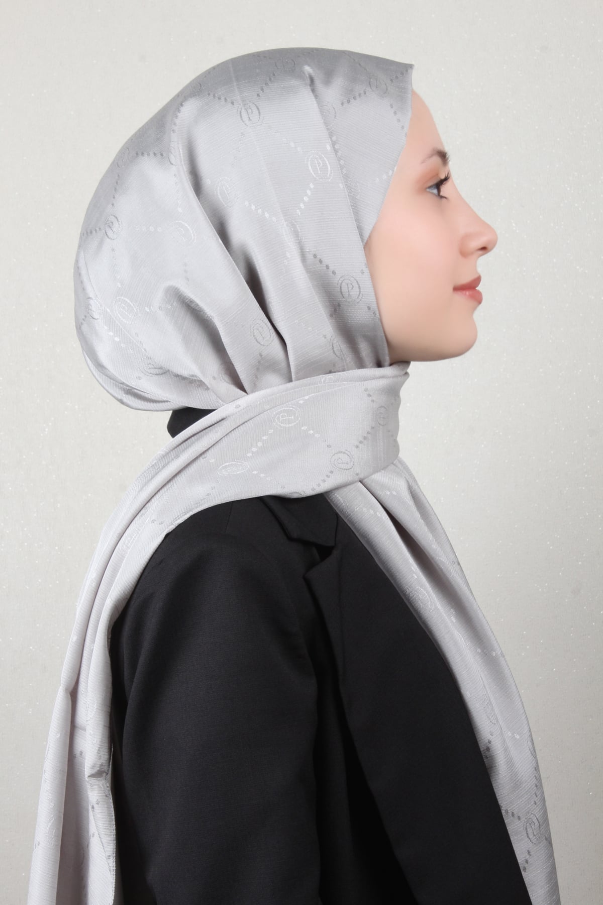 Piramit Monogram Şal 2889-22 Gümüş