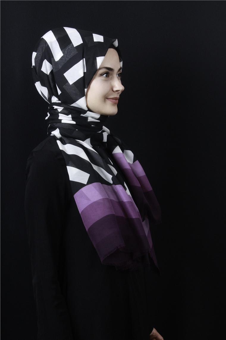 Piramit Pamuklu Desenli Şal 1286-8