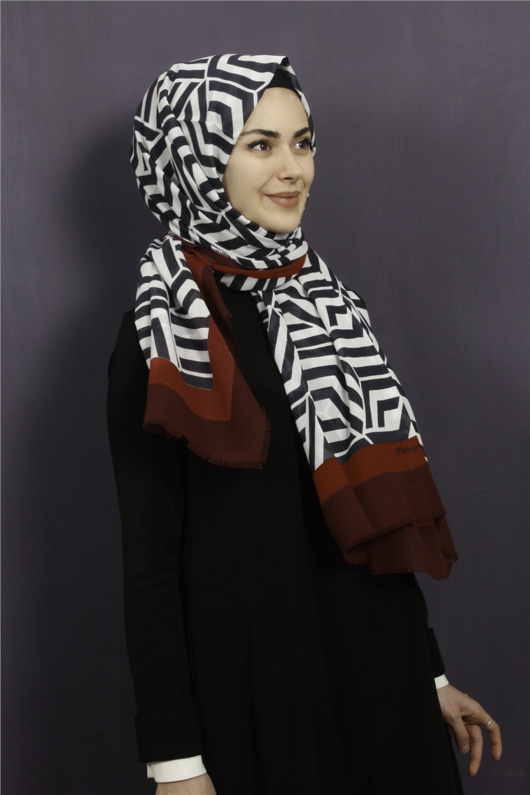 Piramit Pamuklu Desenli Şal 1289-16